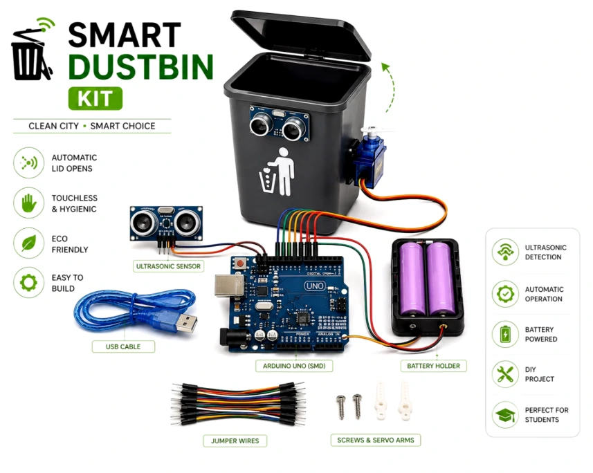 Smart dustbin project kit (Easy to assemble) Full kit