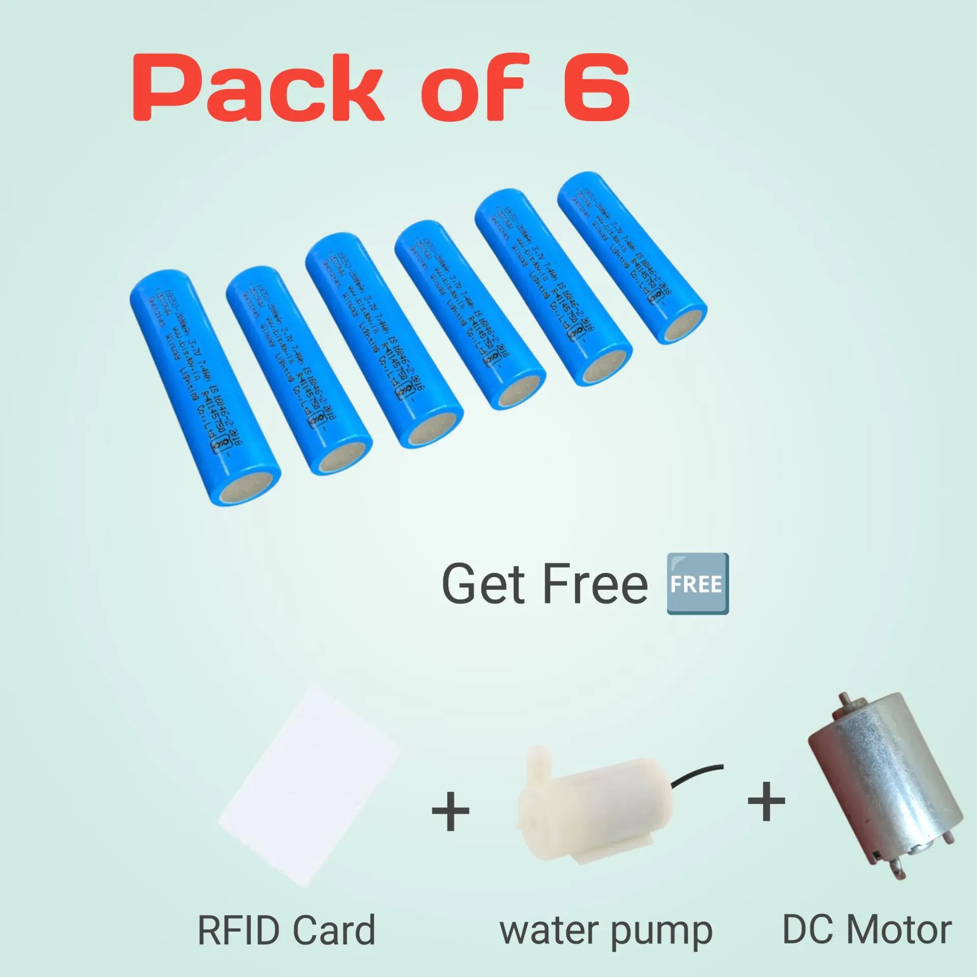 Original 3.7v 2200 mah Lithium cell (pack of 6) with free gift