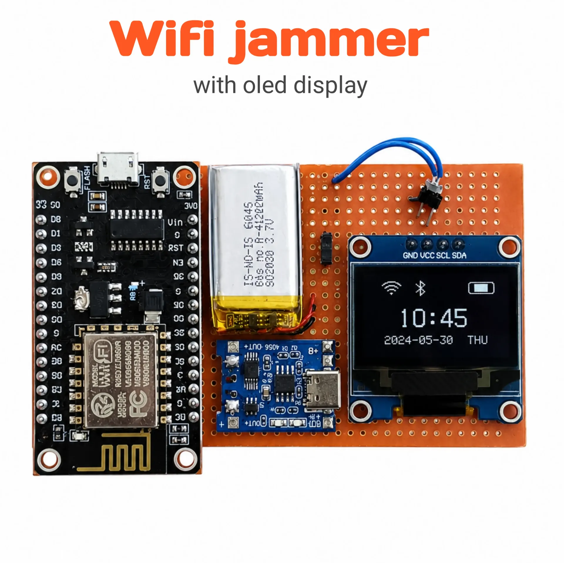 Wi-Fi jammer with 0.9inch oled display ready to use already programmed
